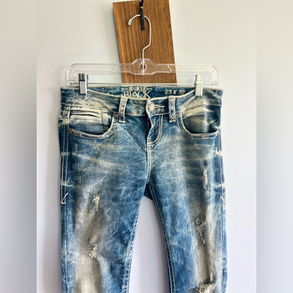 Buckle skinny jeans black label acid wash distressed‎ stretch tall - Picture 3 of 12